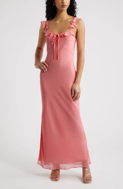 Open Edit Ruffle Chiffon Maxi Dress In Pink