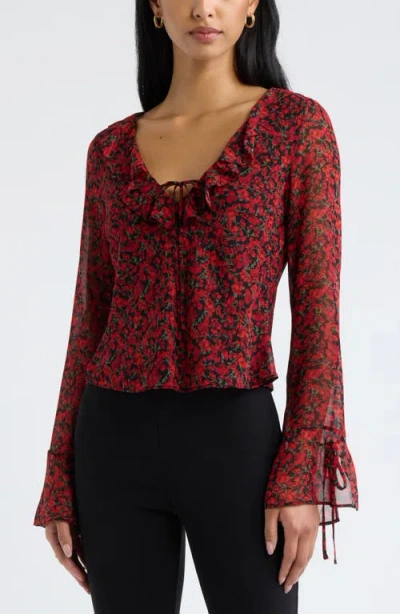Open Edit Ruffle Chiffon Top In Brown