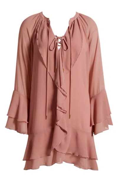 Open Edit Ruffle Long Sleeve Chiffon Dress