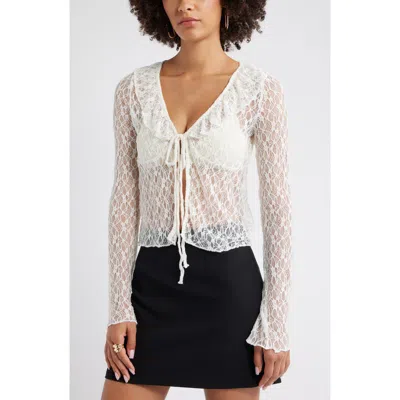 Open Edit Ruffle Sheer Lace Top In White