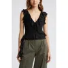 Open Edit Ruffle Sleeveless Crop Top In Black