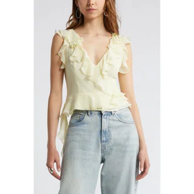 Open Edit Ruffle Sleeveless Crop Top In Yellow Frost