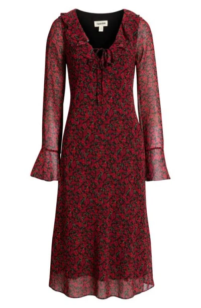 Open Edit Ruffled Chiffon Dress In Burgundy