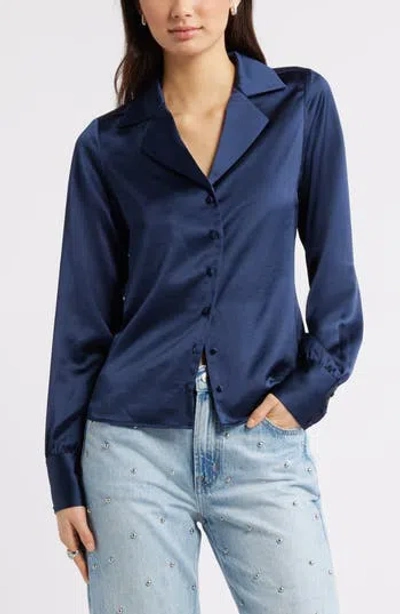 Open Edit Satin Button-up Shirt In Blue