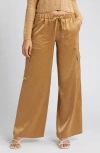 Open Edit Satin Cargo Pants In Tan Cartouche
