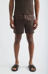 Open Edit Satin Drawstring Shorts In Brown