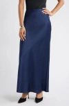 Open Edit Satin Midi Skirt In Blue