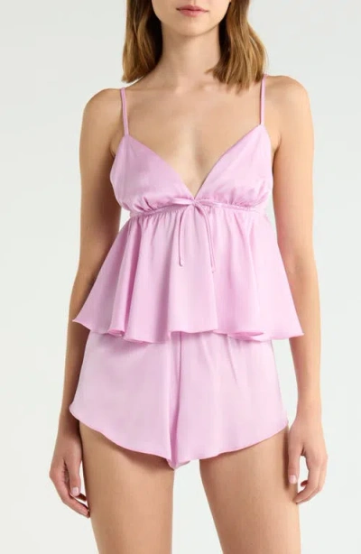 Open Edit Satin Two-piece Camisole And Shorts Sleep Set In Purple