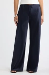 Open Edit Satin Wide Leg Pull On Pants In Blue