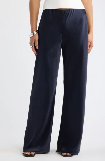 Open Edit Satin Wide Leg Pull On Trousers In Blue