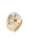 Open Edit Scattered Crystal Dome Ring In Gold