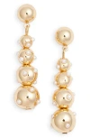 Open Edit Scattered Faux Pearl Orb Linear Drop Earrings