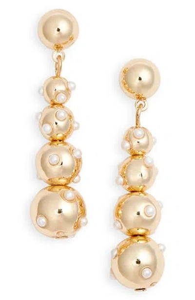 Open Edit Scattered Faux Pearl Orb Linear Drop Earrings