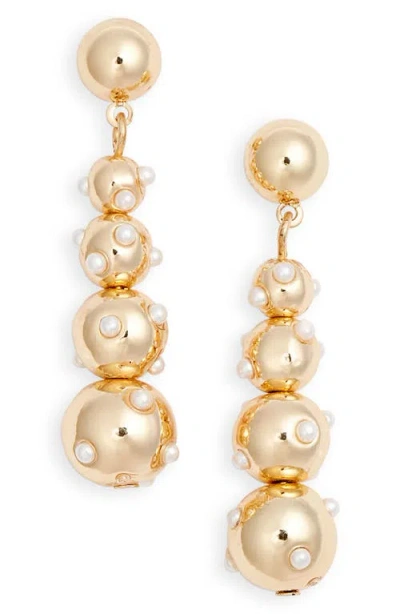 Open Edit Scattered Faux Pearl Orb Linear Drop Earrings In Goldhite