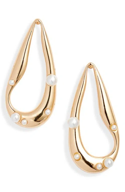 Open Edit Scattered Imitation Pearl Hoop Earrings In White- Gold