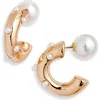 Open Edit Scattered Imitation Pearl Hoop Earrings In White- Gold