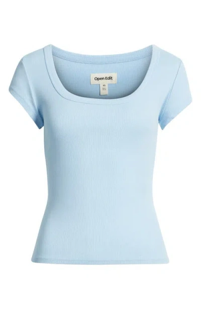 Open Edit Scoop Neck Stretch Cotton T-shirt In Blue