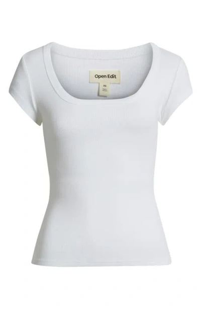 Open Edit Scoop Neck Stretch Cotton T-shirt In White