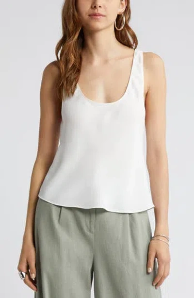 Open Edit Scoop Neck Woven Tank In Ivory Cloud