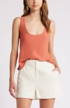 Open Edit Scoop Neck Woven Tank In Rust Redwood