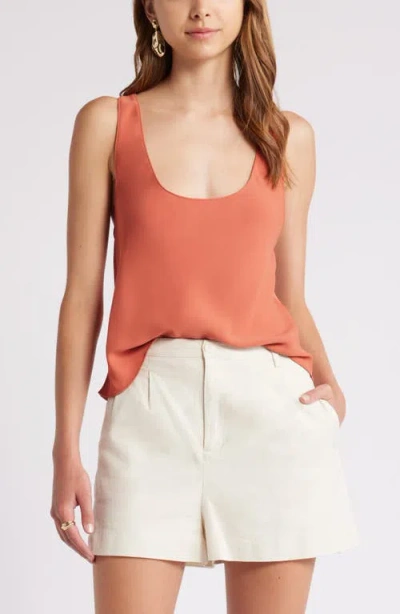 Open Edit Scoop Neck Woven Tank In Rust Redwood