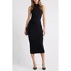 Open Edit Sculpt Mock Neck Rib Midi Dress In Black