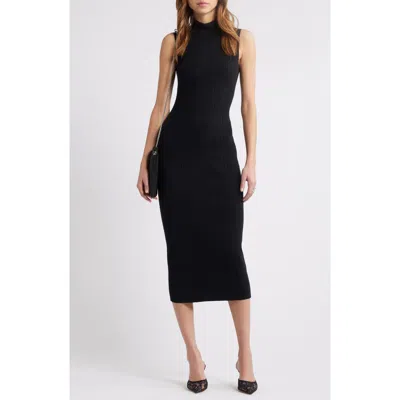 Open Edit Sculpt Mock Neck Rib Midi Dress In Black
