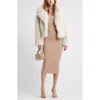 Open Edit Sculpt Mock Neck Rib Midi Dress In Tan Natural