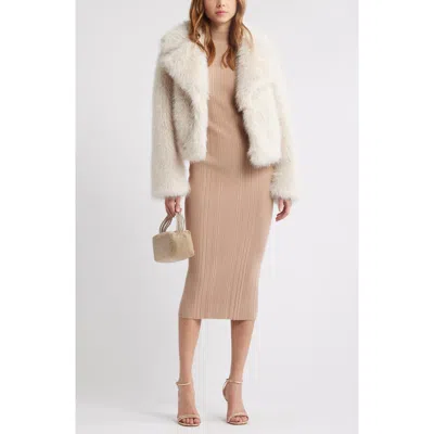 Open Edit Sculpt Mock Neck Rib Midi Dress In Tan Natural