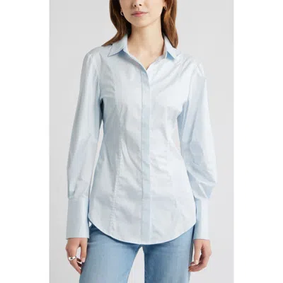 Open Edit Seam Detail Split Back Stretch Cotton Poplin Shirt In Blue
