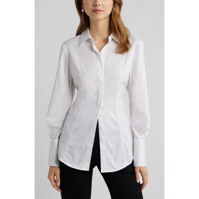 Open Edit Seam Detail Split Back Stretch Cotton Poplin Shirt In White