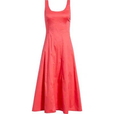 Open Edit Seamed Strech Cotton Poplin Midi Dress In Red
