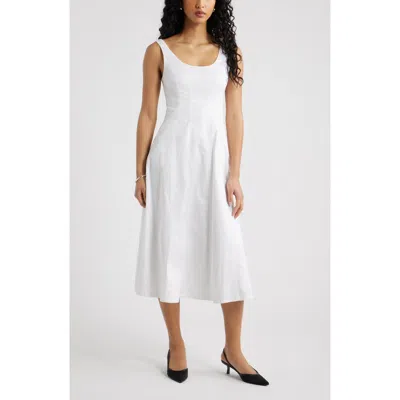 Open Edit Seamed Strech Cotton Poplin Midi Dress In White