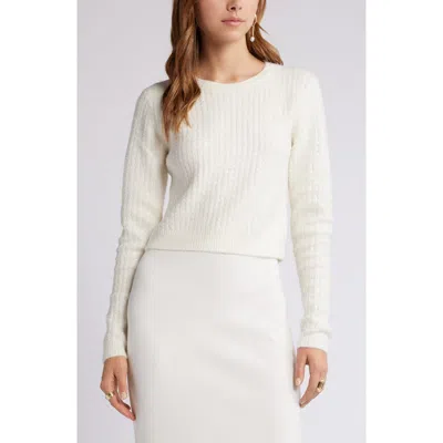 Open Edit Sequin Crewneck Sweater In Ivory Cloud