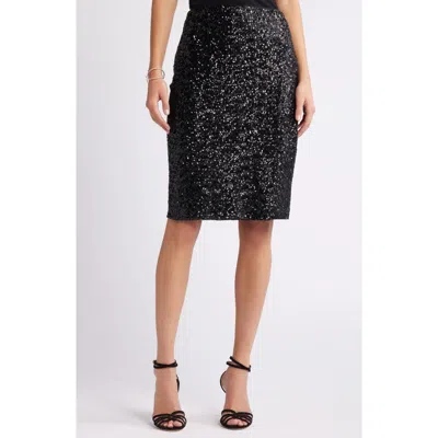 Open Edit Sequin Pencil Skirt In Black