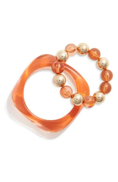 Open Edit Set Of 2 Bangle And Beaded Bracelets In Brown