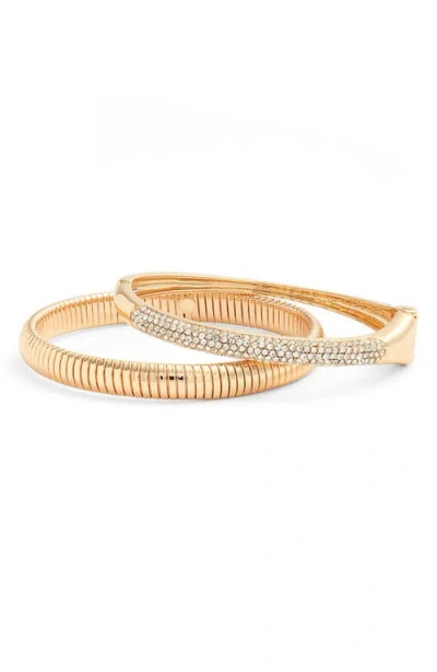 Open Edit Set Of 2 Bangles In Clear- Gold