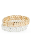 Open Edit Set Of 2 Cuban Link Stretch Bracelets In Gold