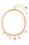 Open Edit Set Of 2 Cultured Pearl & Crystal Charm Necklaces In Gold