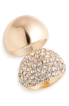 Open Edit Set Of 2 Domed Rings In Clear- Gold