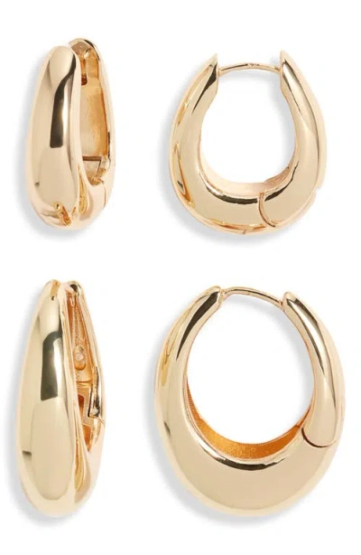 Open Edit Set Of 2 Huggie Hoop Earrings In Gold
