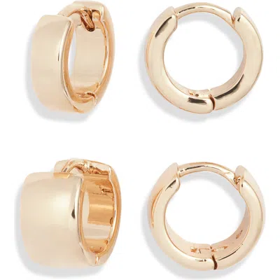 Open Edit Set Of 2 Huggie Hoop Earrings In Gold