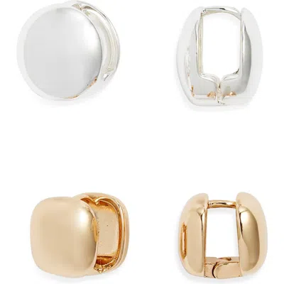 Open Edit Set Of 2 Orb Huggie Earrings In Gold