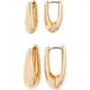 Open Edit Set Of 2 Oval Hoop Earrings In Gold
