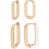 Open Edit Set Of 2 Oval Hoop Earrings In Gold