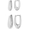Open Edit Set Of 2 Oval Hoop Earrings In Silver