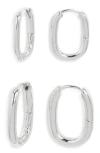 Open Edit Set Of 2 Oval Hoop Earrings In Metallic