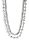 Open Edit Set Of 2 Snake & Ball Chain Necklaces In Rhodium