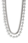 Open Edit Set Of 2 Snake & Ball Chain Necklaces In Rhodium