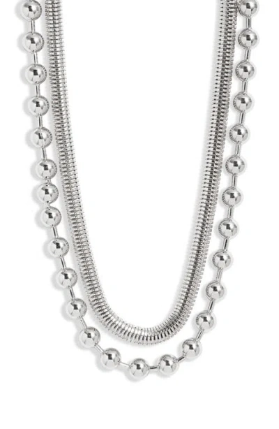 Open Edit Set Of 2 Snake & Ball Chain Necklaces In Rhodium